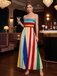 1970s Rainbow Pleated Strapless Maxi Dress, vintage dress, retro fashion - vintage inspired fashion