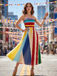 1970s Rainbow Pleated Strapless Maxi Dress, vintage dress, retro fashion - vintage inspired fashion