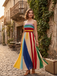 1970s Rainbow Pleated Strapless Maxi Dress, vintage dress, retro fashion - vintage inspired fashion