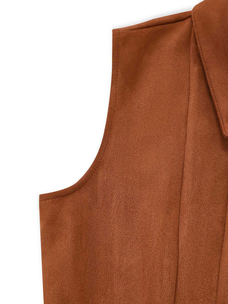 Brown 1970s Western Cowboy Suede Fringe Sleeveless Romper - vintage jumpsuit, retro fashion