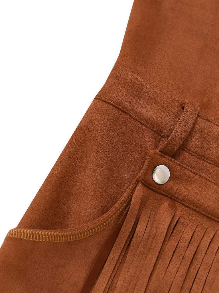 Brown 1970s Western Cowboy Suede Fringe Sleeveless Romper - vintage jumpsuit, retro fashion
