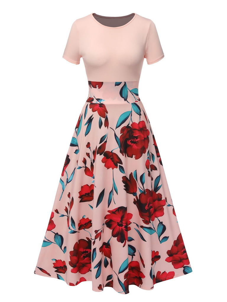 She slips into this 1970s Round Neck Floral Patchwork Dress and suddenly it's a 1970s daydream