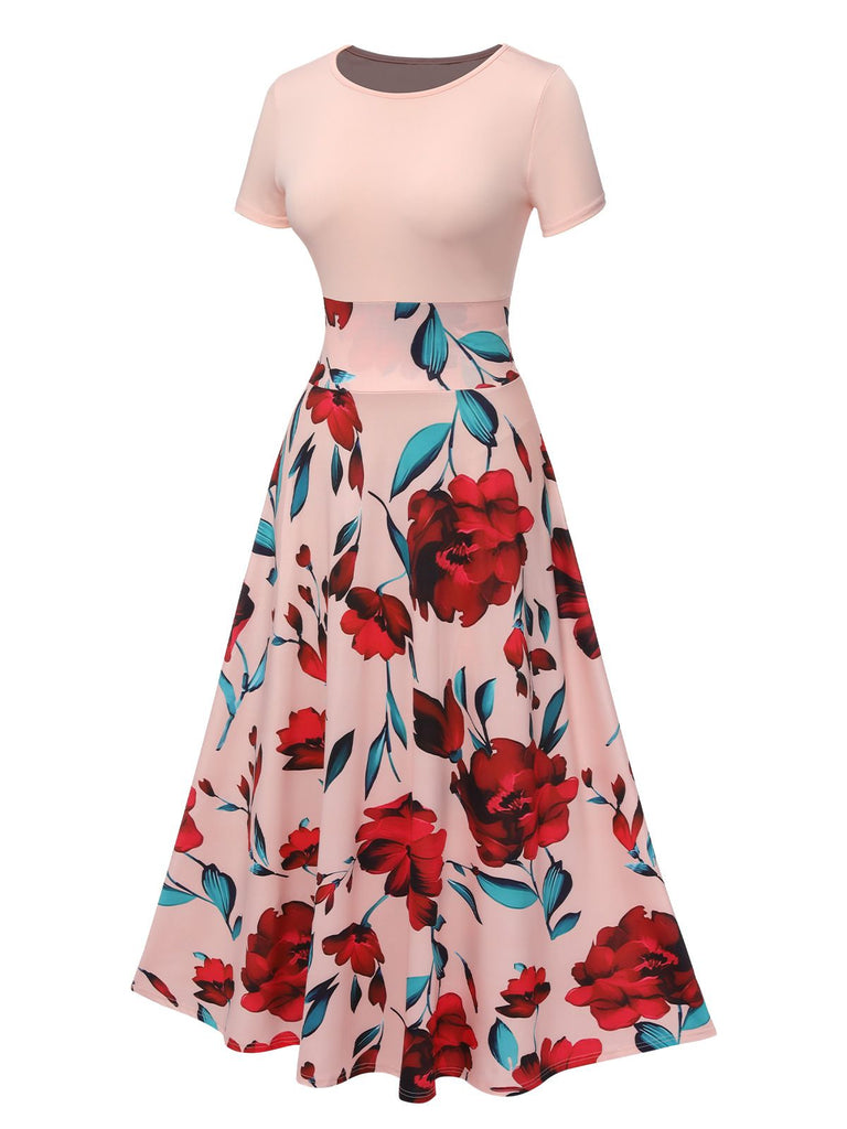 1970s Round Neck Floral Patchwork Dress: where 1970s romance meets her modern spirit