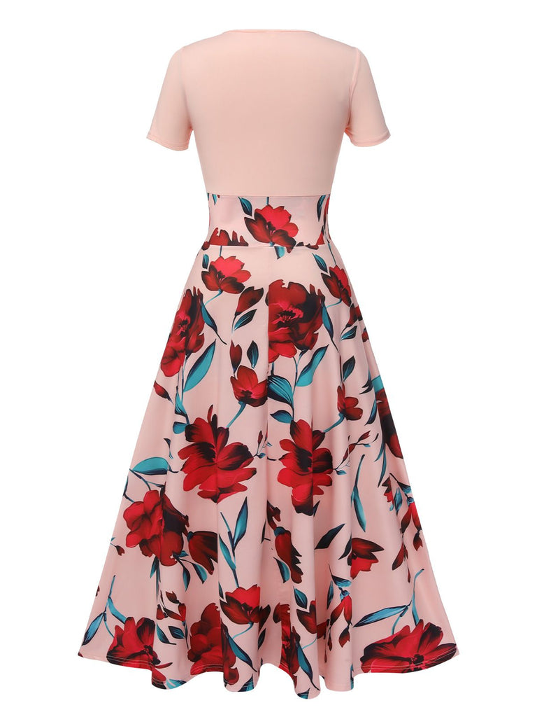This 1970s Round Neck Floral Patchwork Dress wraps her in 1970s elegance, one twirl at a time
