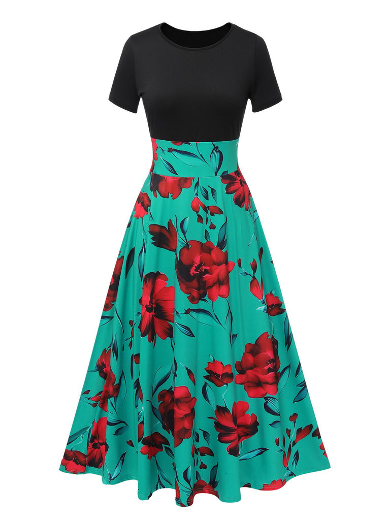 She slips into this 1970s Round Neck Floral Patchwork Dress and suddenly it's a 1970s daydream