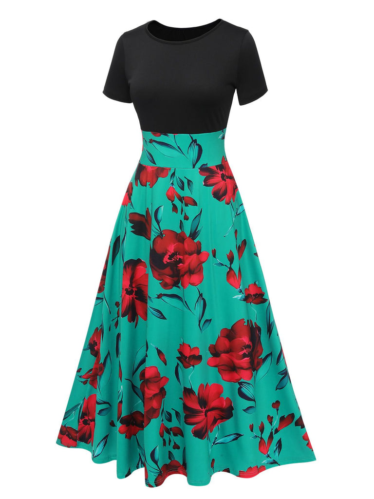 1970s Round Neck Floral Patchwork Dress: where 1970s romance meets her modern spirit