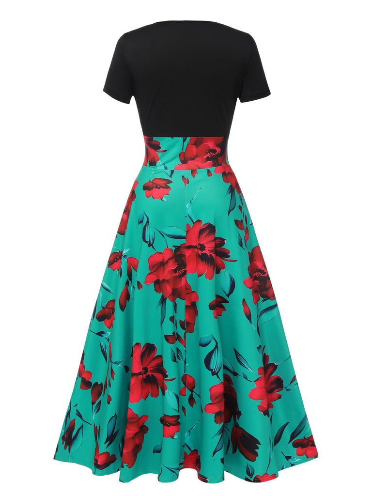This 1970s Round Neck Floral Patchwork Dress wraps her in 1970s elegance, one twirl at a time