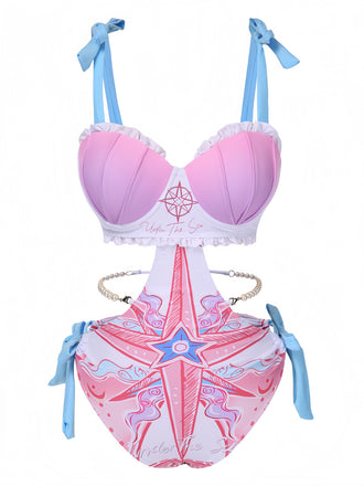 She's wearing 1970s Ruffled Pearl Chain Hollow Waist Swimsuit and the whole beach remembers the 1970s