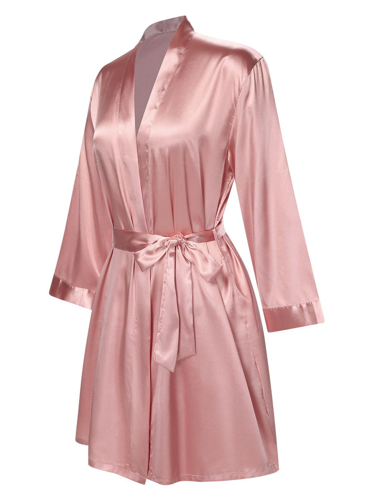 1970s Satin Solid Belted Robes: 1970s detail work for the woman who notices