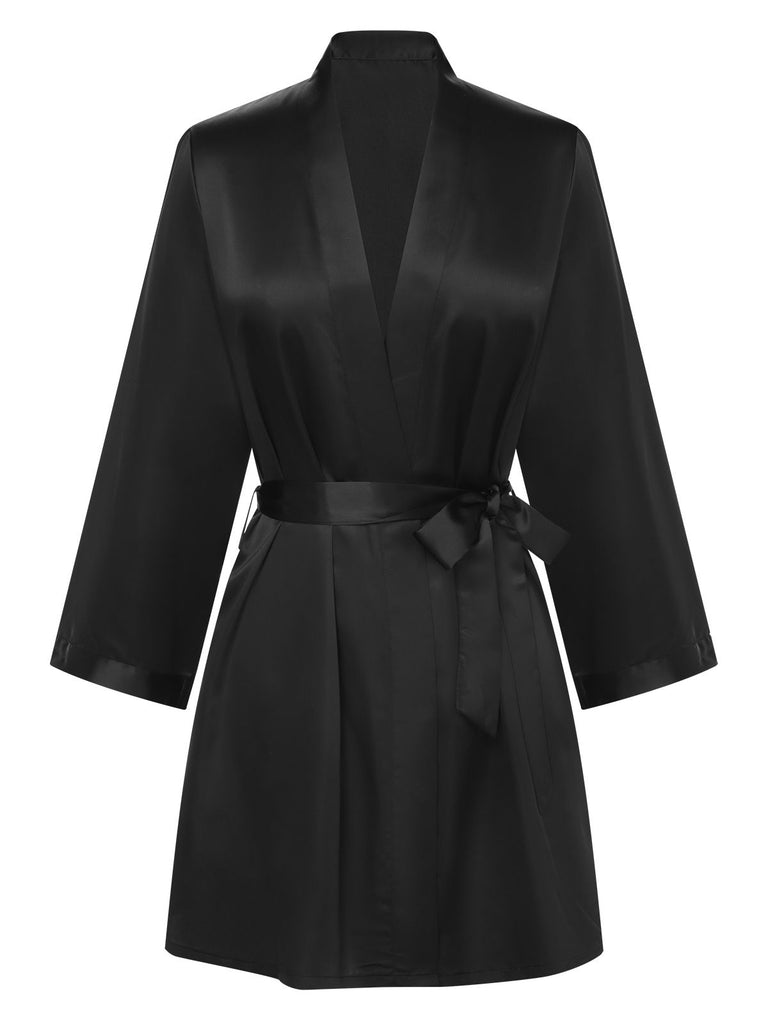 1970s Satin Solid Belted Robes — the 1970s finishing touch that makes her outfit sing