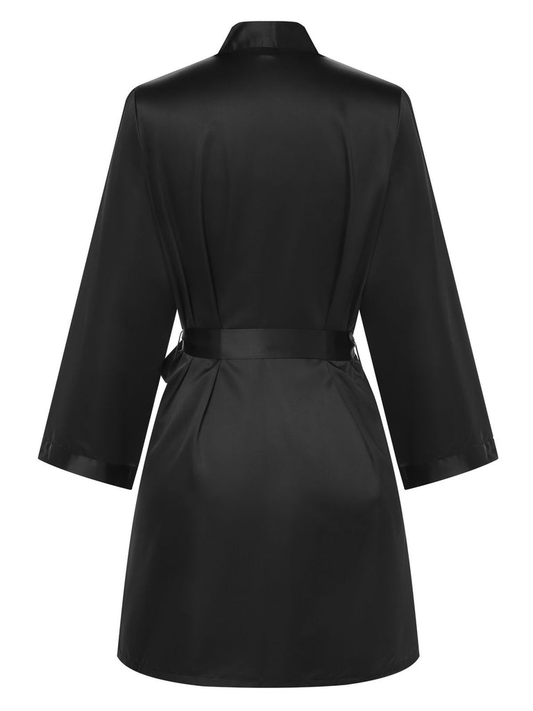 1970s Satin Solid Belted Robes: 1970s detail work for the woman who notices