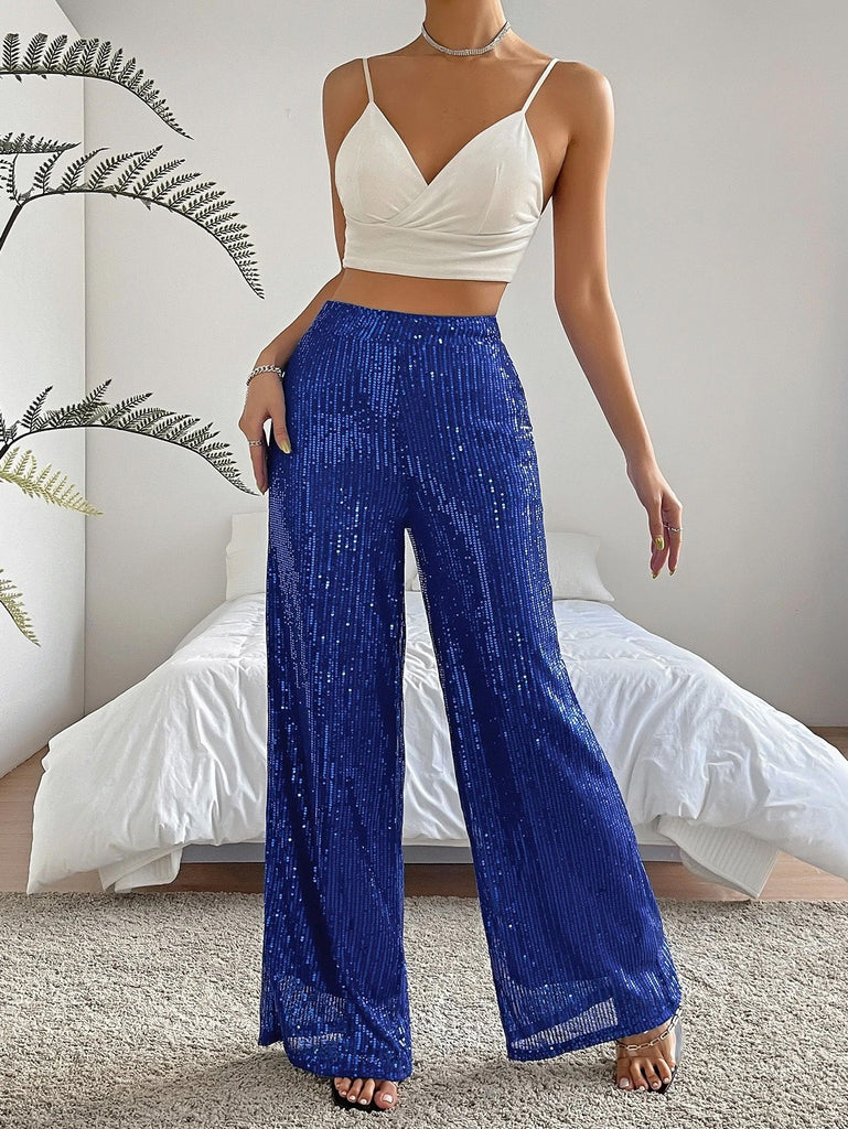 1970s Sequin Loose Flowy Wide-Leg Pants - vintage fashion, retro style