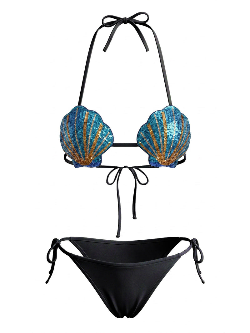 1970s Sequined Embellished Shell Triangle Bikini Set | Retro Stage