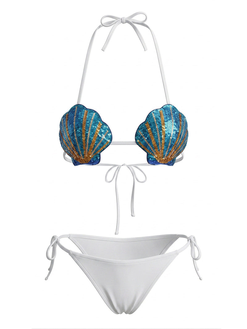 1970s Sequined Embellished Shell Triangle Bikini Set | Retro Stage