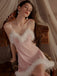 1970s Sheer Patchwork V-Neck Plush Nightgown: where 1970s romance meets her modern spirit