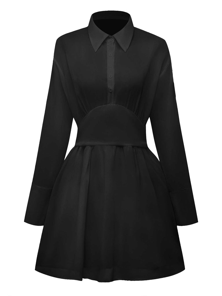 1970s Sheer Solid Shirt Dress - vintage dress, retro fashion