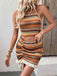 2PCS Orange 1970s Bohemian Halter Neck Top & Ruffled Skirt - vintage skirt, retro style