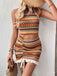 2PCS Orange 1970s Bohemian Halter Neck Top & Ruffled Skirt - vintage skirt, retro style