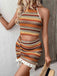 2PCS Orange 1970s Bohemian Halter Neck Top & Ruffled Skirt - vintage skirt, retro style