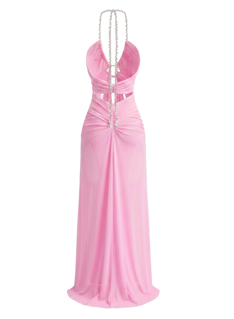 1970s Halter Cutout Mesh Maxi Dress
