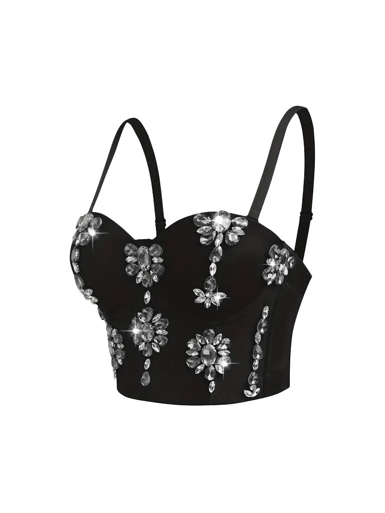 1970s Slip Crystal Cropped Bustier Top - vintage fashion, retro style