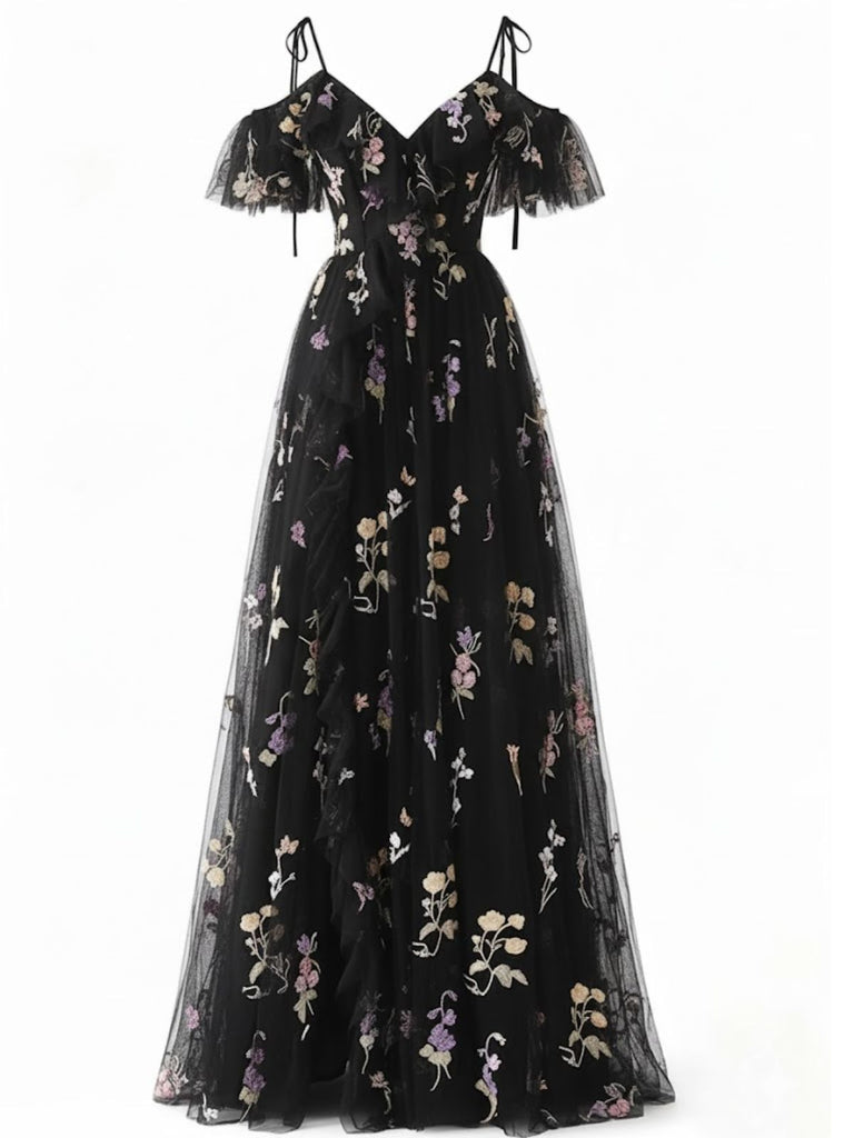 1970s Slip Floral Embroidered Mesh Slit Dress - vintage dress, retro fashion for women