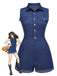 She finds her 1970s story in this 1970s Solid Cotton Sleeveless Denim Romper