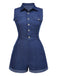 1970s Solid Cotton Sleeveless Denim Romper — 1970s vintage charm for her modern wardrobe