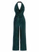 1970s Solid Cowl Neck Halter Sequined Jumpsuit - vintage jumpsuit, retro fashion