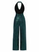 1970s Solid Cowl Neck Halter Sequined Jumpsuit - vintage jumpsuit, retro fashion
