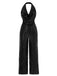1970s Solid Cowl Neck Halter Sequined Jumpsuit - vintage jumpsuit, retro fashion