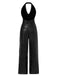 1970s Solid Cowl Neck Halter Sequined Jumpsuit - vintage jumpsuit, retro fashion