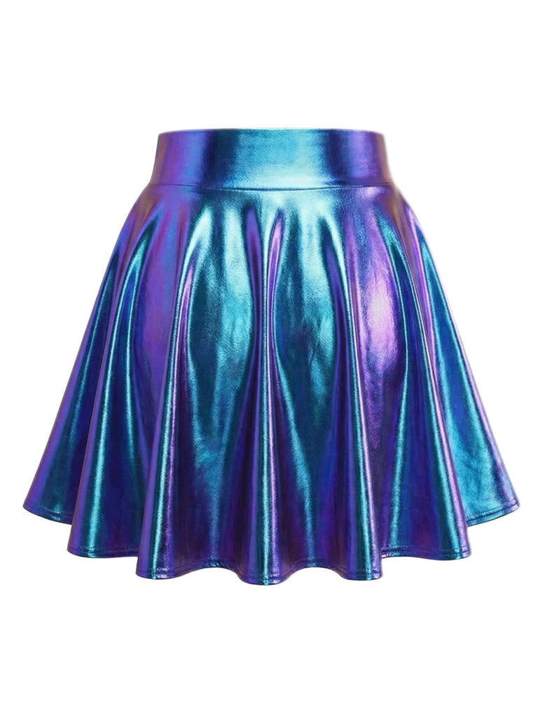 1970s Solid Disco Metallic Pleated Skirt - vintage skirt, retro style