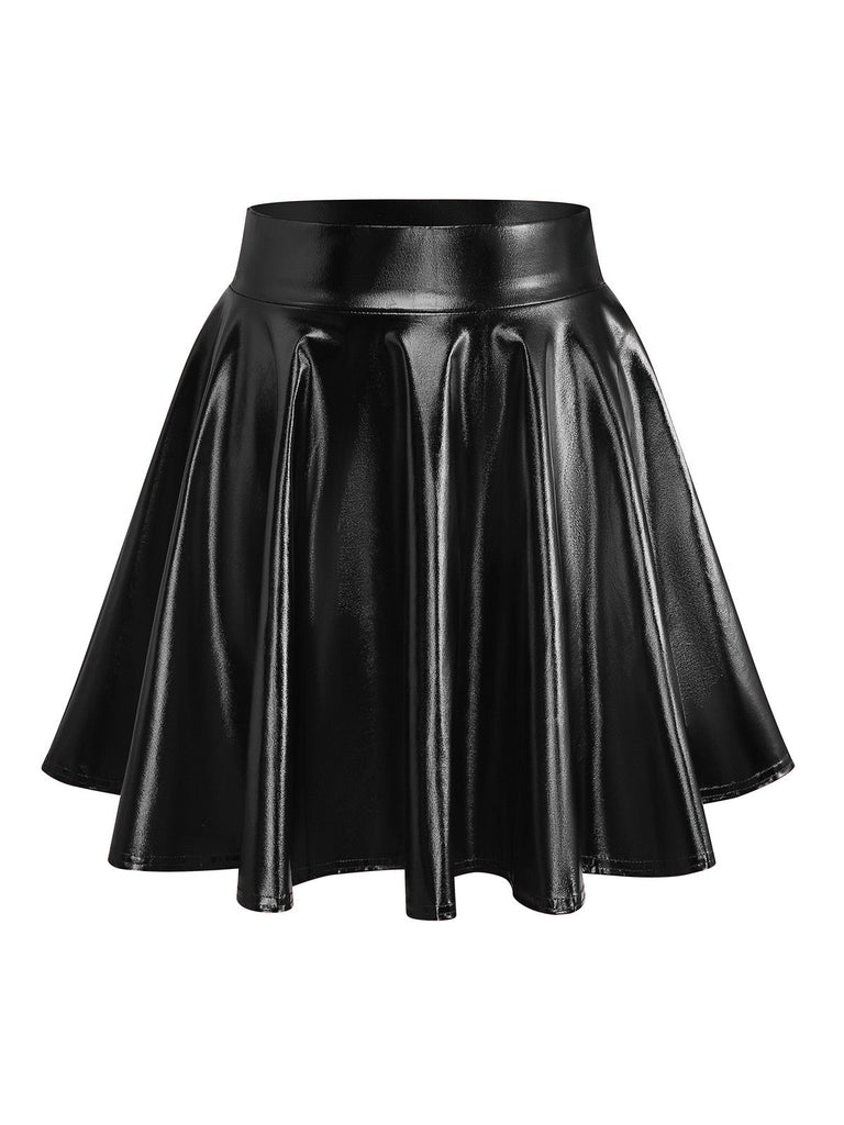 1970s Solid Disco Metallic Pleated Skirt - vintage skirt, retro style