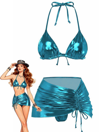 1970s Solid Halter Metallic Bikini Set, vintage swimsuit, pin-up swimwear - perfect for women who love vintage and retro fashion