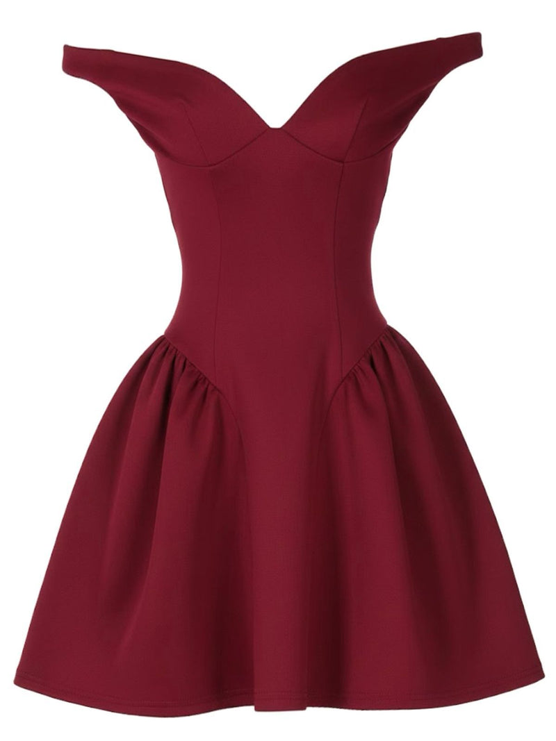 red skater dress off shoulder 1970s Solid Off-Shoulder Deep V-Neck 40_off_medium Multiple Seasons Frederika Plus Size Lace Size:Pre-order 5XL