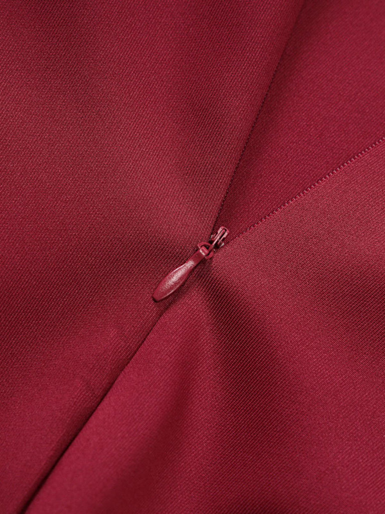 1970s Solid Off-Shoulder Deep V-Neck Skater Dress - vintage dress, retro fashion