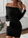 1970s Solid Off-Shoulder Ribbed Knit Dress — a 1970s silhouette that turns sidewalks into runways