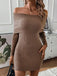 She slips into this 1970s Solid Off-Shoulder Ribbed Knit Dress and suddenly it's a 1970s daydream