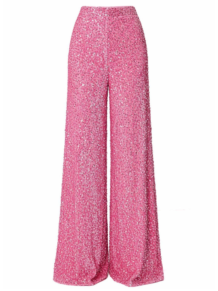 1970s Solid Sequined Disco Wide Leg Pants - vintage fashion, retro style