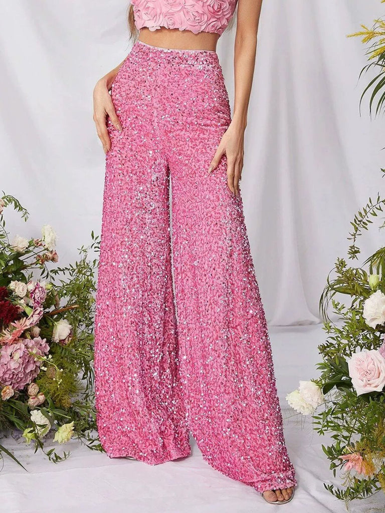 1970s Solid Sequined Disco Wide Leg Pants - vintage fashion, retro style