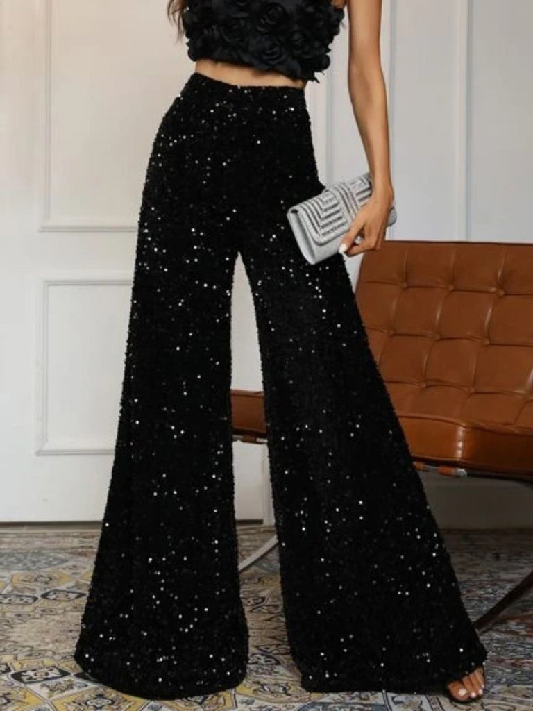 1970s Solid Sequined Disco Wide Leg Pants - vintage fashion, retro style