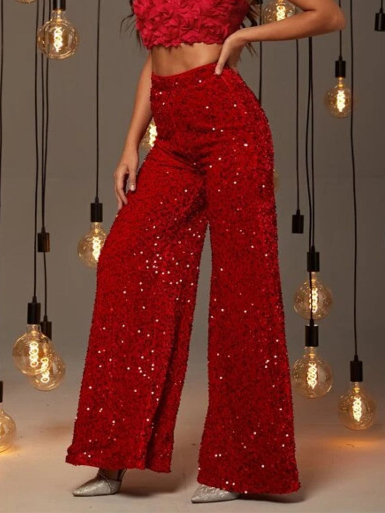 1970s Solid Sequined Disco Wide Leg Pants - vintage fashion, retro style