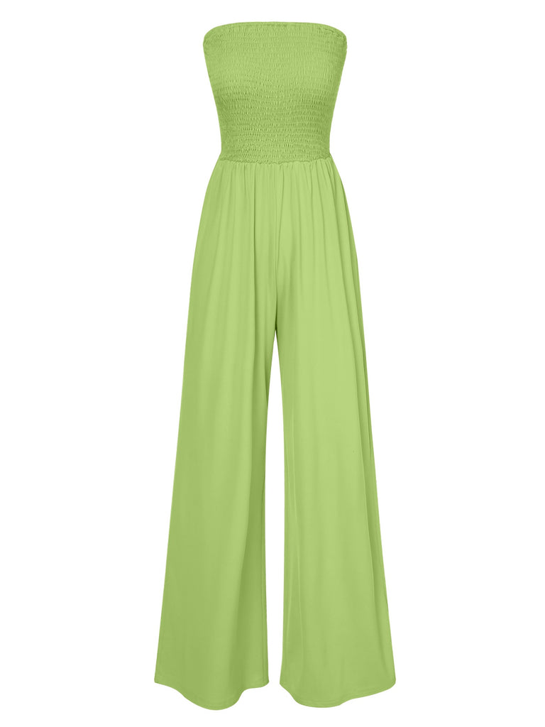 This 1970s Solid Sleeveless Smocked Bandeau Jumpsuit whispers 1970s secrets to those who notice