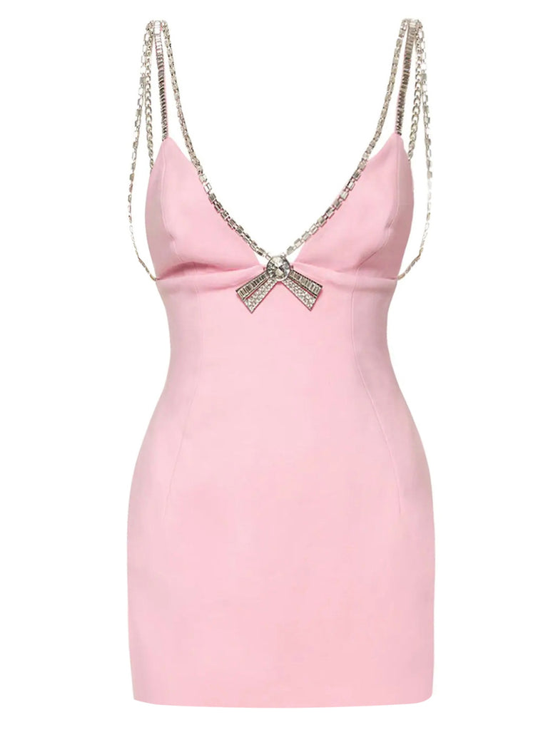 1970s Solid Spaghetti Straps Rhinestones Dress: where 1970s romance meets her modern spirit