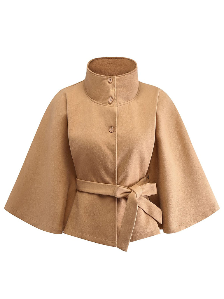 1970s Solid Turtlenecck Belted Cloak Jacket - vintage fashion, retro style