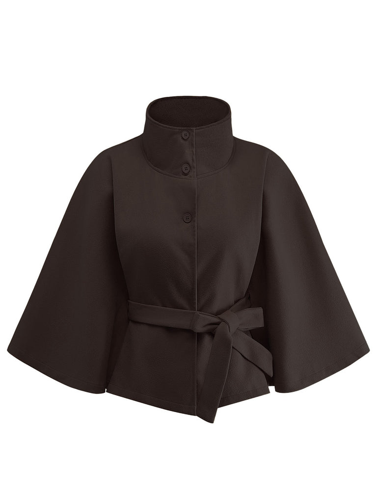 1970s Solid Turtlenecck Belted Cloak Jacket - vintage fashion, retro style