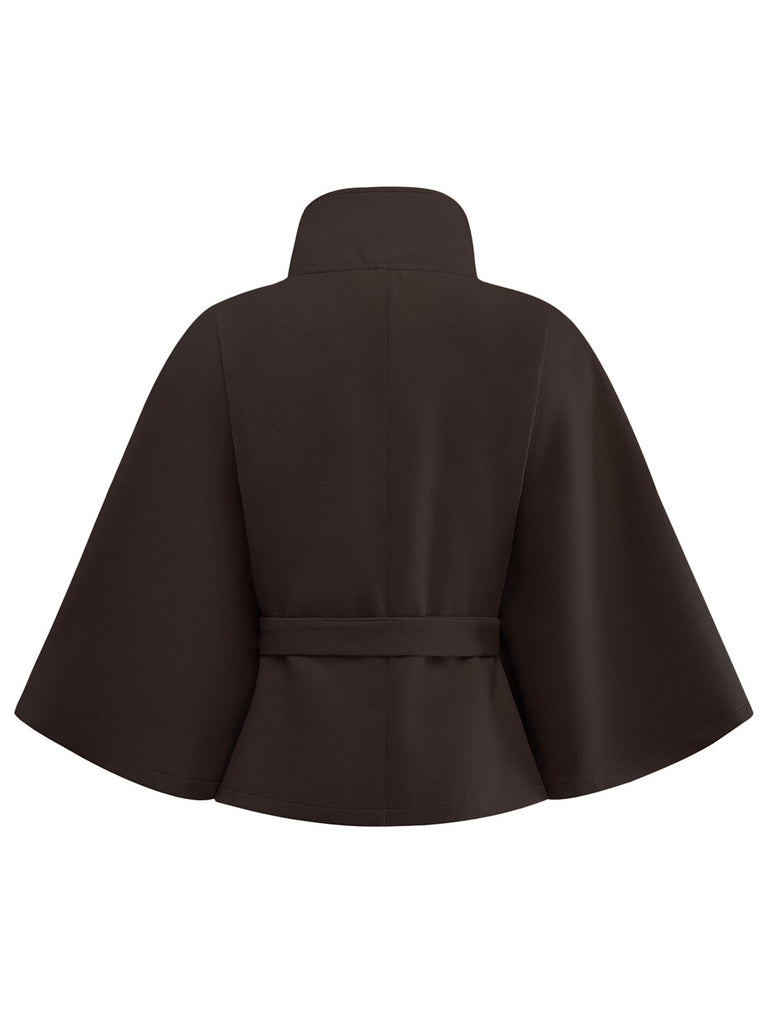 1970s Solid Turtlenecck Belted Cloak Jacket - vintage fashion, retro style