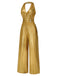 This 1970s Solid V-Neck Halter Jumpsuit whispers 1970s secrets to those who notice