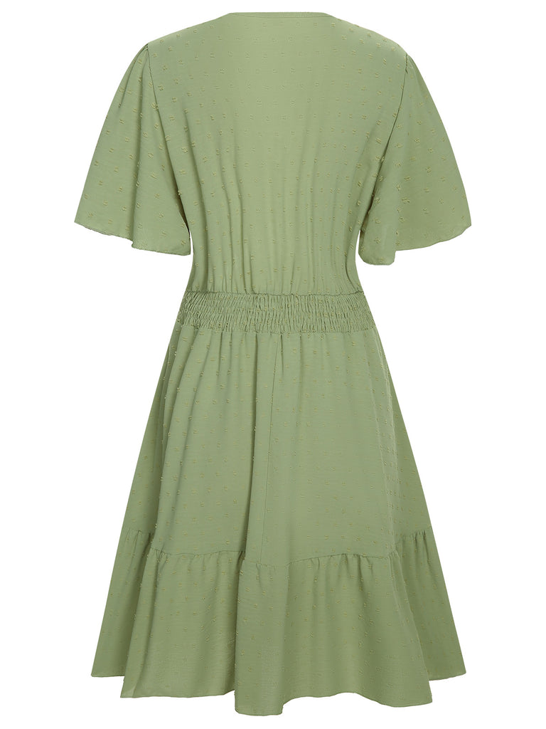 1970s Solid V-Neck Splicing Lace Flare Dress: where 1970s romance meets her modern spirit